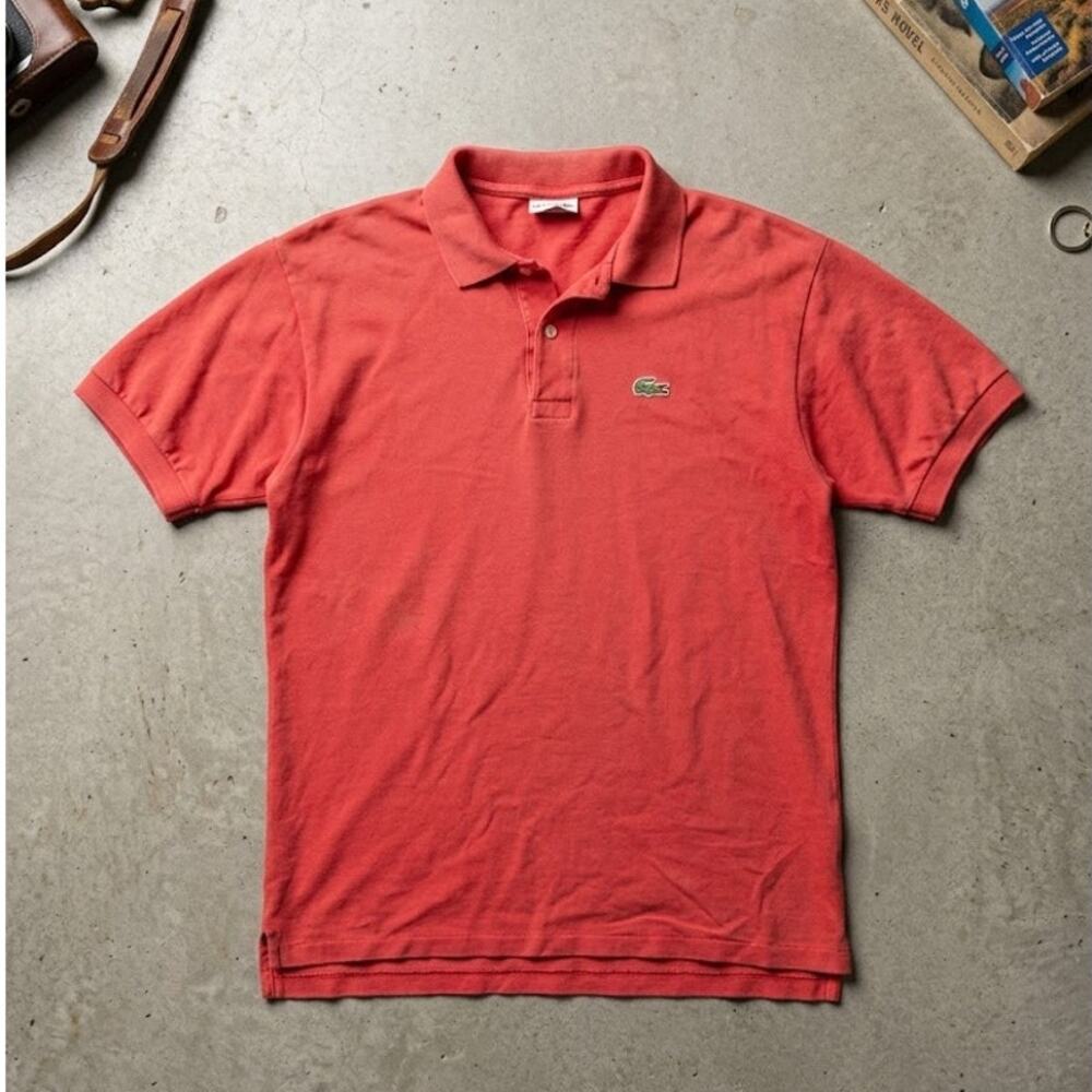 VINTAGE Chemise Lacoste Polo Shirt Red Made in USA Youth L (Fits Mens S)